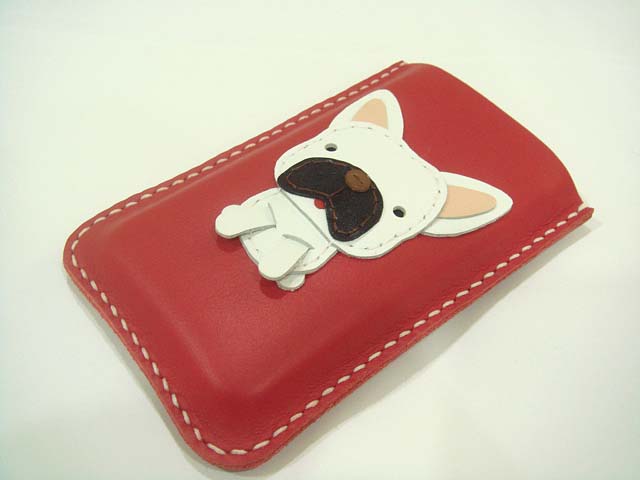 French Bull Dog Iphone Leather Case With Bumper Case Size ( Red / White )